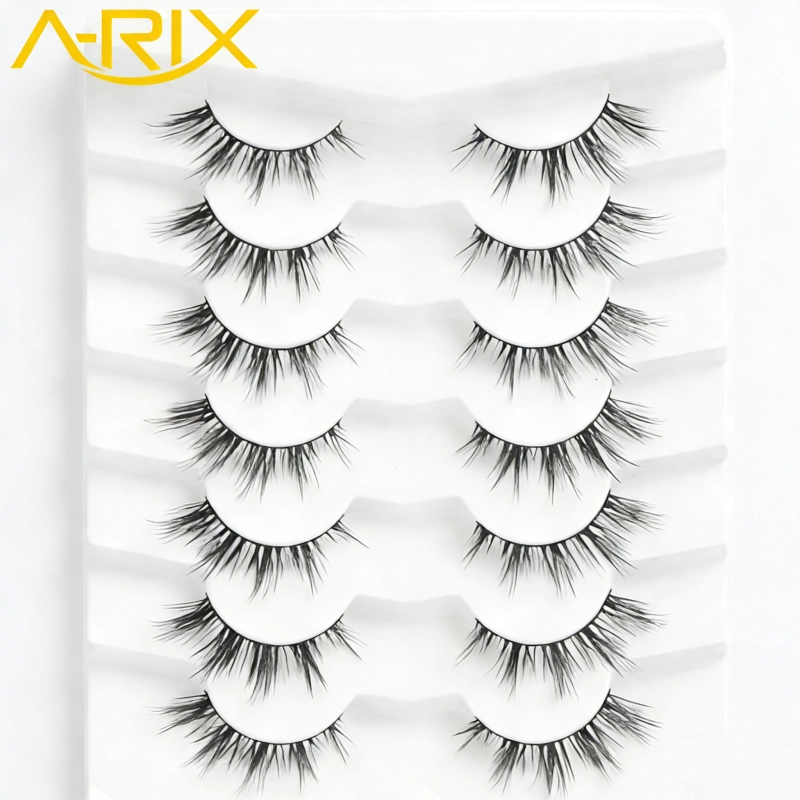 Natural-Lash-Extension-Effect-Strip-Lashes-12mm & 13mm-Wispy-Cat-EyeFoxy-Eye-False-Lashes-Thin-Band-for-Natural-Look-7-Pairs