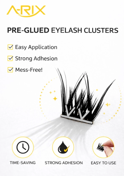 W-shape Pre-glued DIY Cluster Lash, 8mm-16mm Natural Full Lashes, Black, No Glue Needed