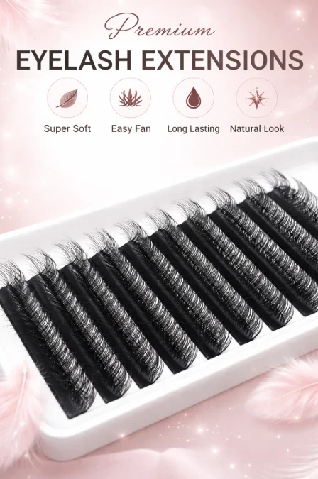 Multi-Layer Camellia Style 3D Volume Eyelash Extensions with Fluffy Premade Fans, Soft Wispy Natural Finish, Mixed or Single Length Tray for Professional Lash Application
