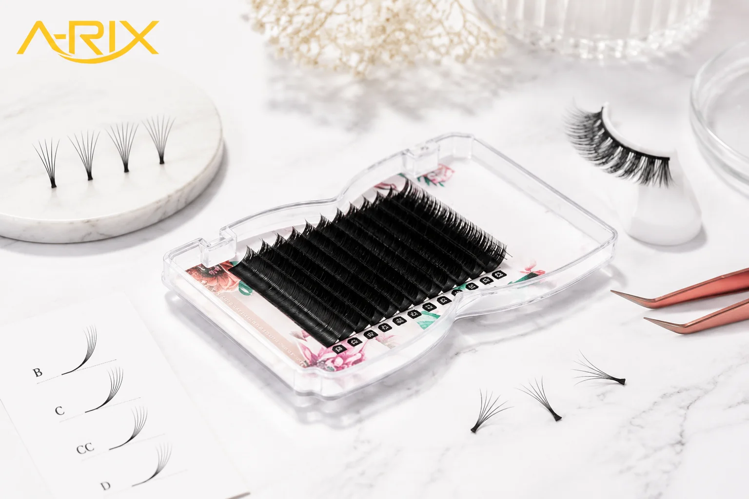 Soft PBT Fiber Camellia Pre-Made Fan Lash Extensions for Natural Volume
