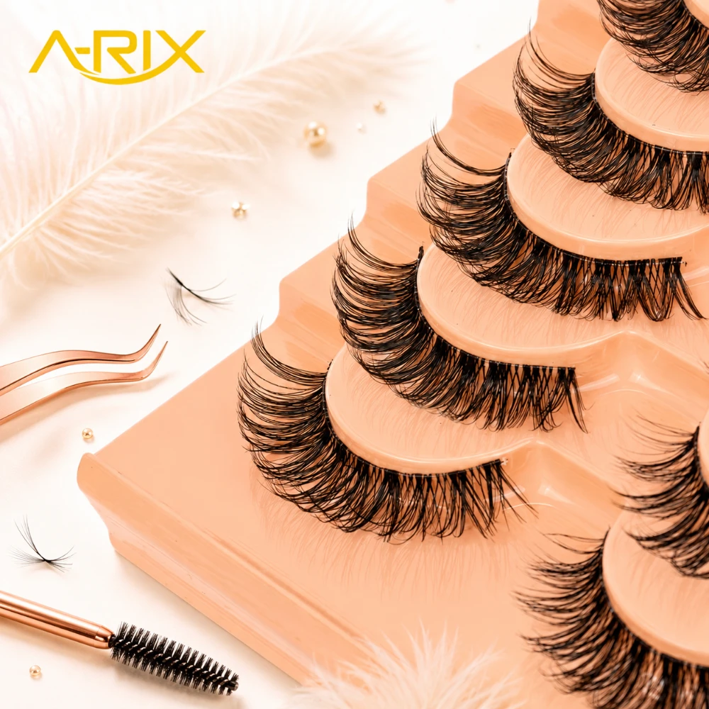 A-RIX 10 Pairs Invisible Clear Band False Eyelashes Natural Wispy Faux Mink Lightweight Look 3D Fluffy Winged Eyelash Wholesale