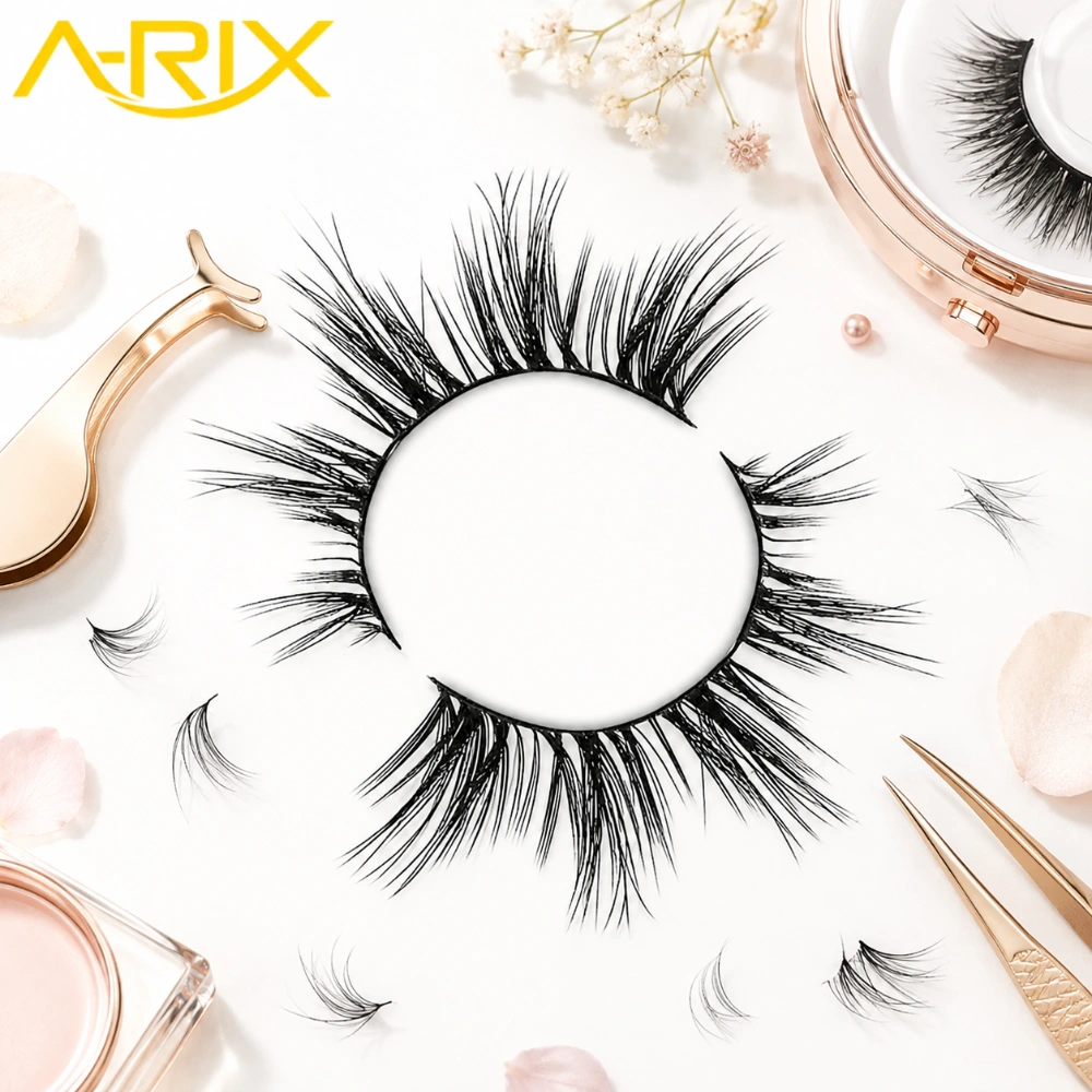 Natural Lash Extension Effect Strip Lashes, 12mm & 13mm Wispy Cat Eye Foxy Eye False Lashes, Thin Band for Natural Look, 7 Pairs
