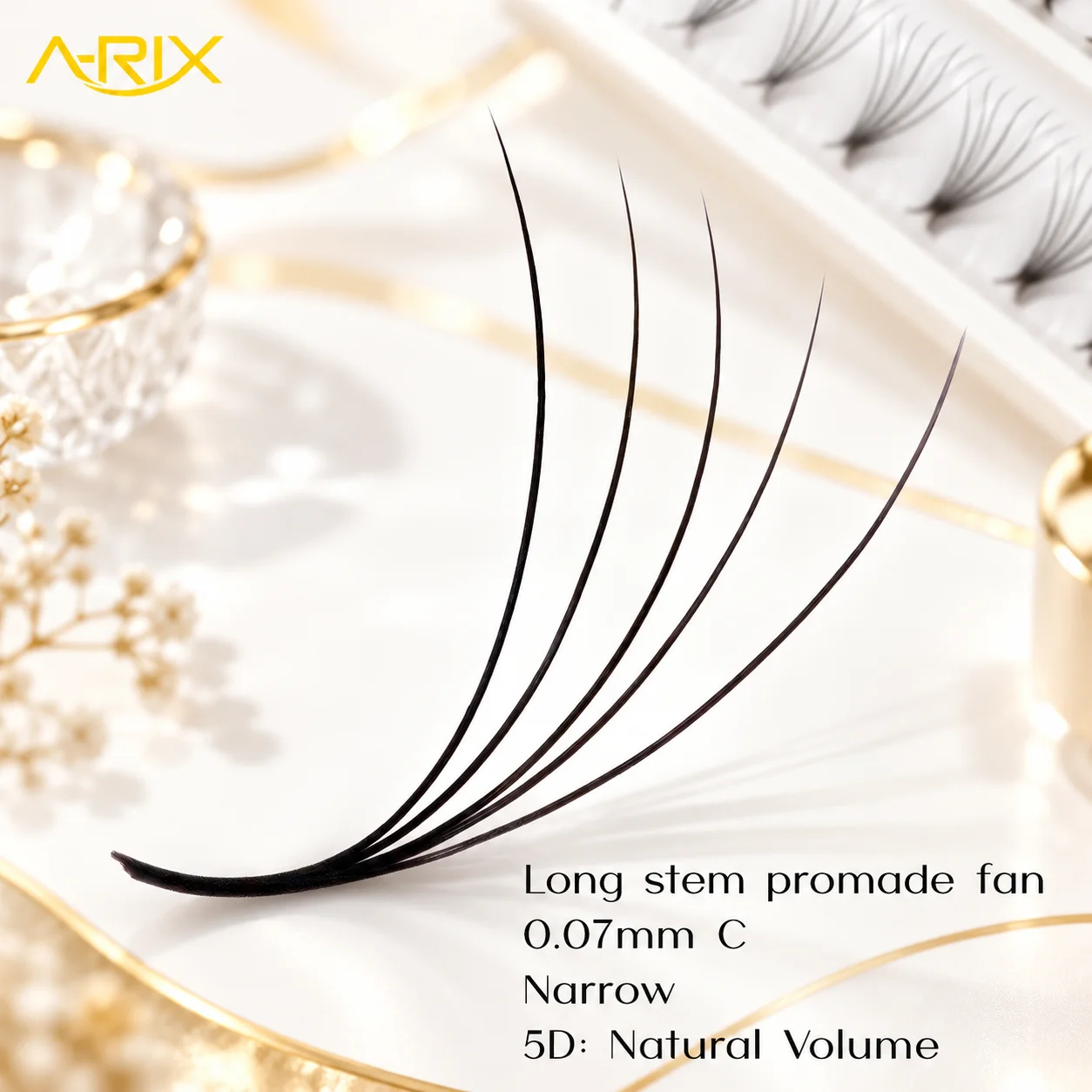 Promade Fan Lash Extension XL Trays Narrow Fans 5D Long Stem Natural Volume Feather Soft